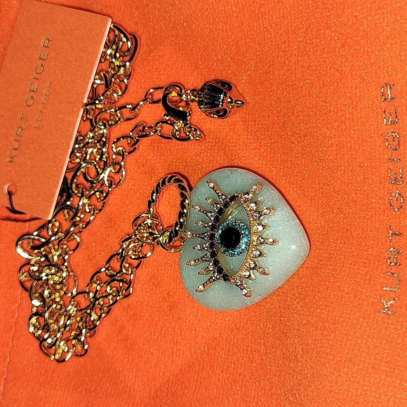 Kurt Geiger Heart With Gold Blue Evil Eye Pendant BNWT 16" To 18" Chain PL Ms - Picture 4 of 7